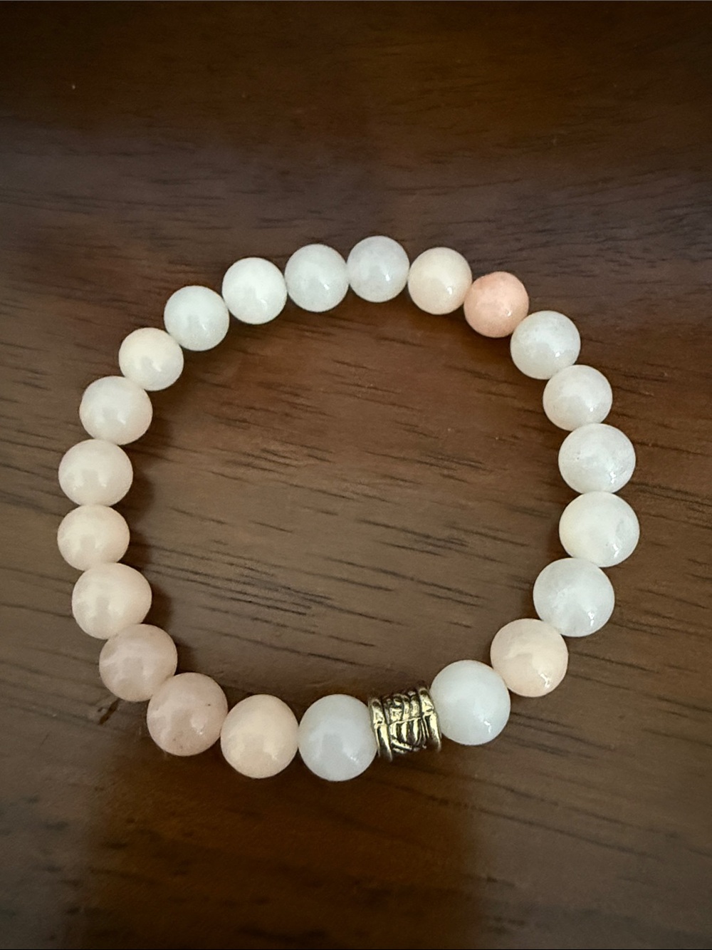 Beaded Stretch Morganite Bracelet with Pale Pink and White Gemstone Beads